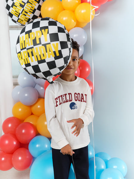 Globo metalizado redondo - bandera de partida Happy Birthday