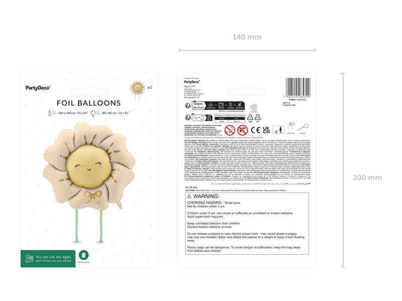 Globo metalizado - flor beige con patitas