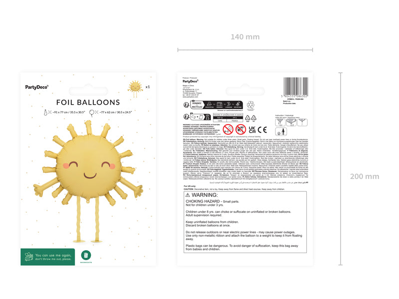 Globo metalizado - sol con patitas