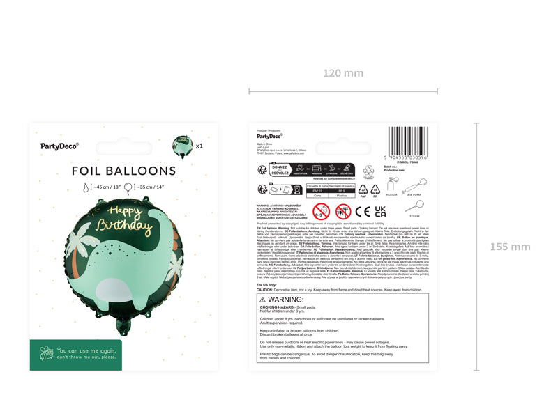 Globo metalizado redondo - dinosaurio Happy Birthday