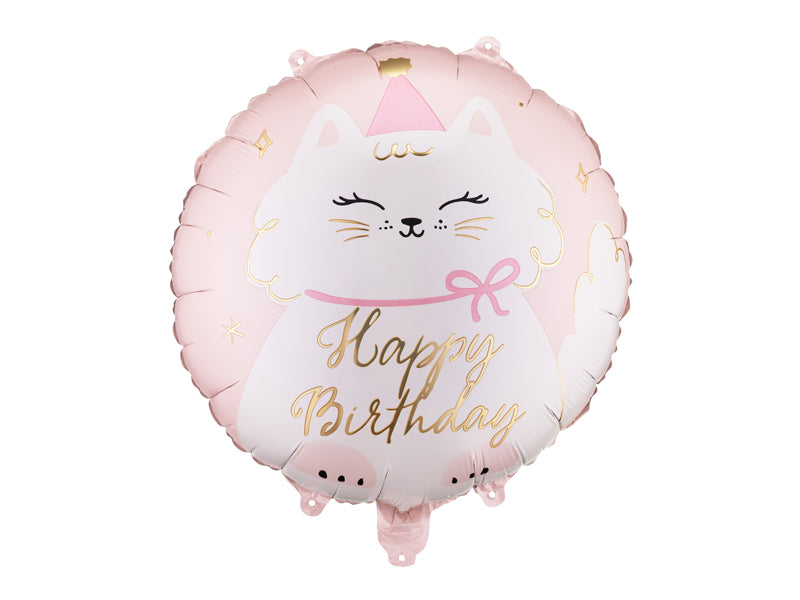Globo metalizado redondo - gatito Happy Birthday