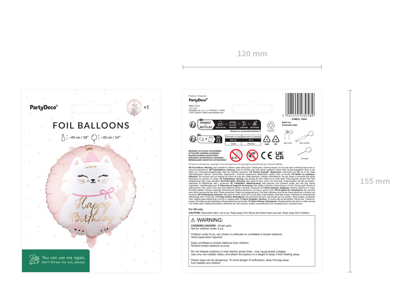 Globo metalizado redondo - gatito Happy Birthday