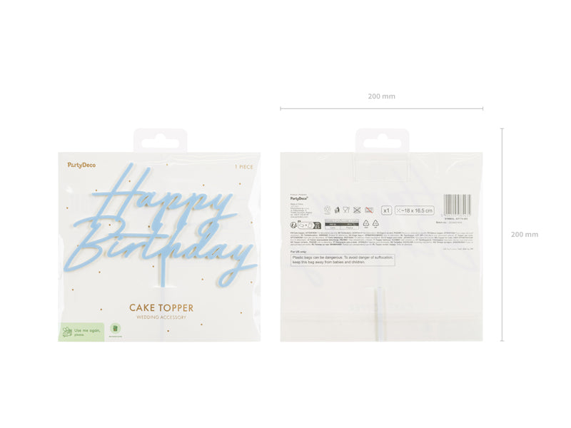 Topper de acrílico - Happy Birthday celeste