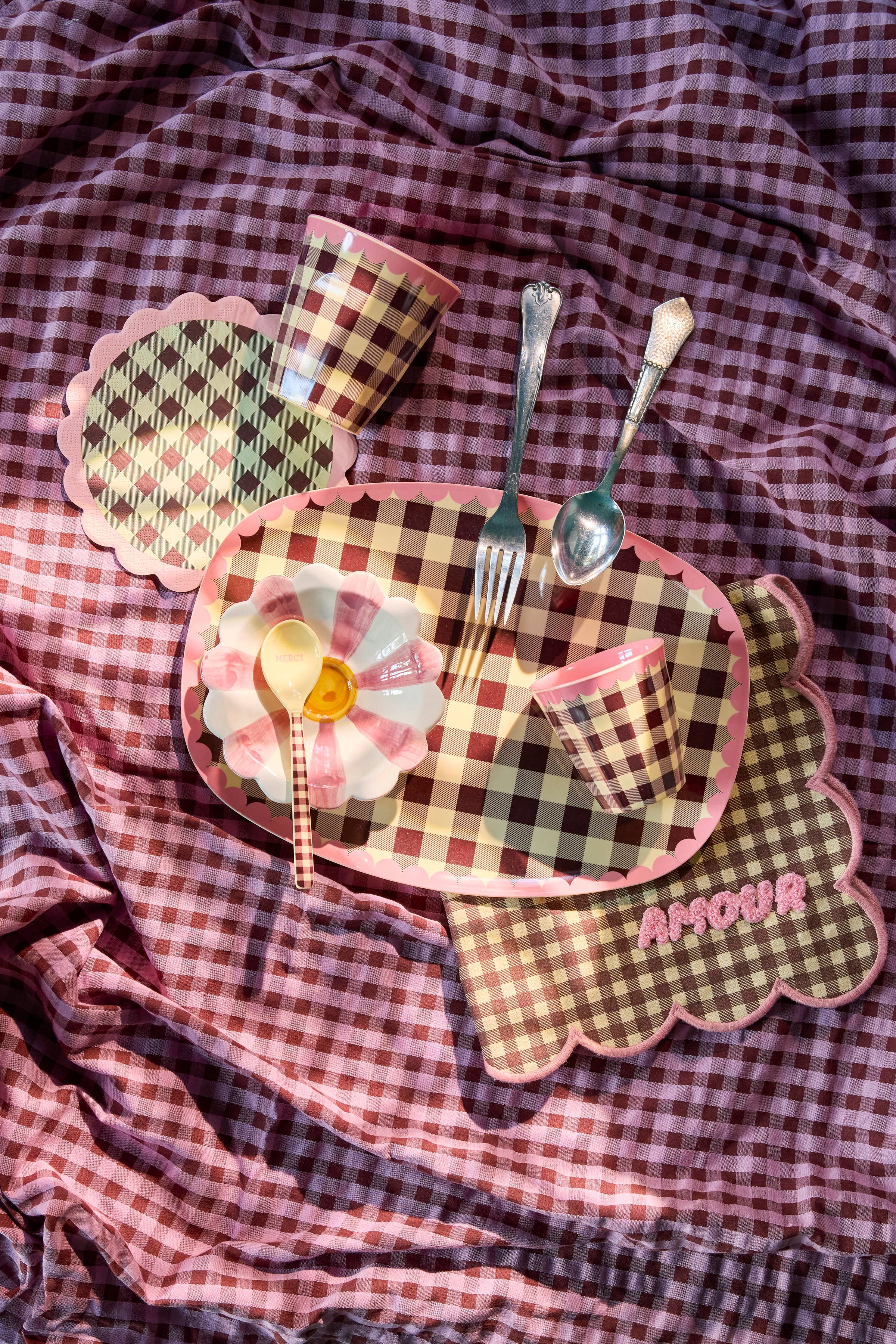 Plato de melamina rectangular - cuadrillé y orilla con ondas