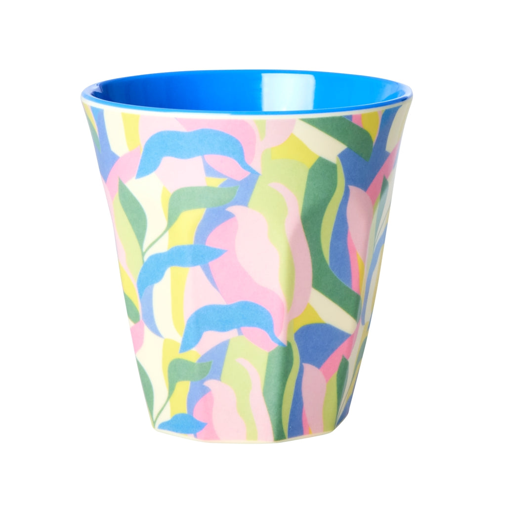 Vaso de melamina - hojas de jungla con interior azul