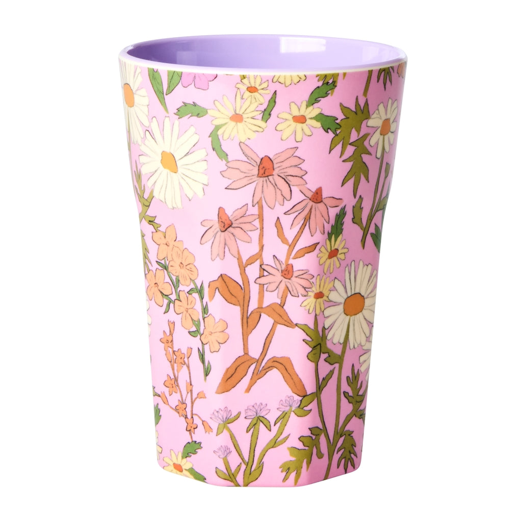 Vaso de melamina alto - margaritas con interior lila