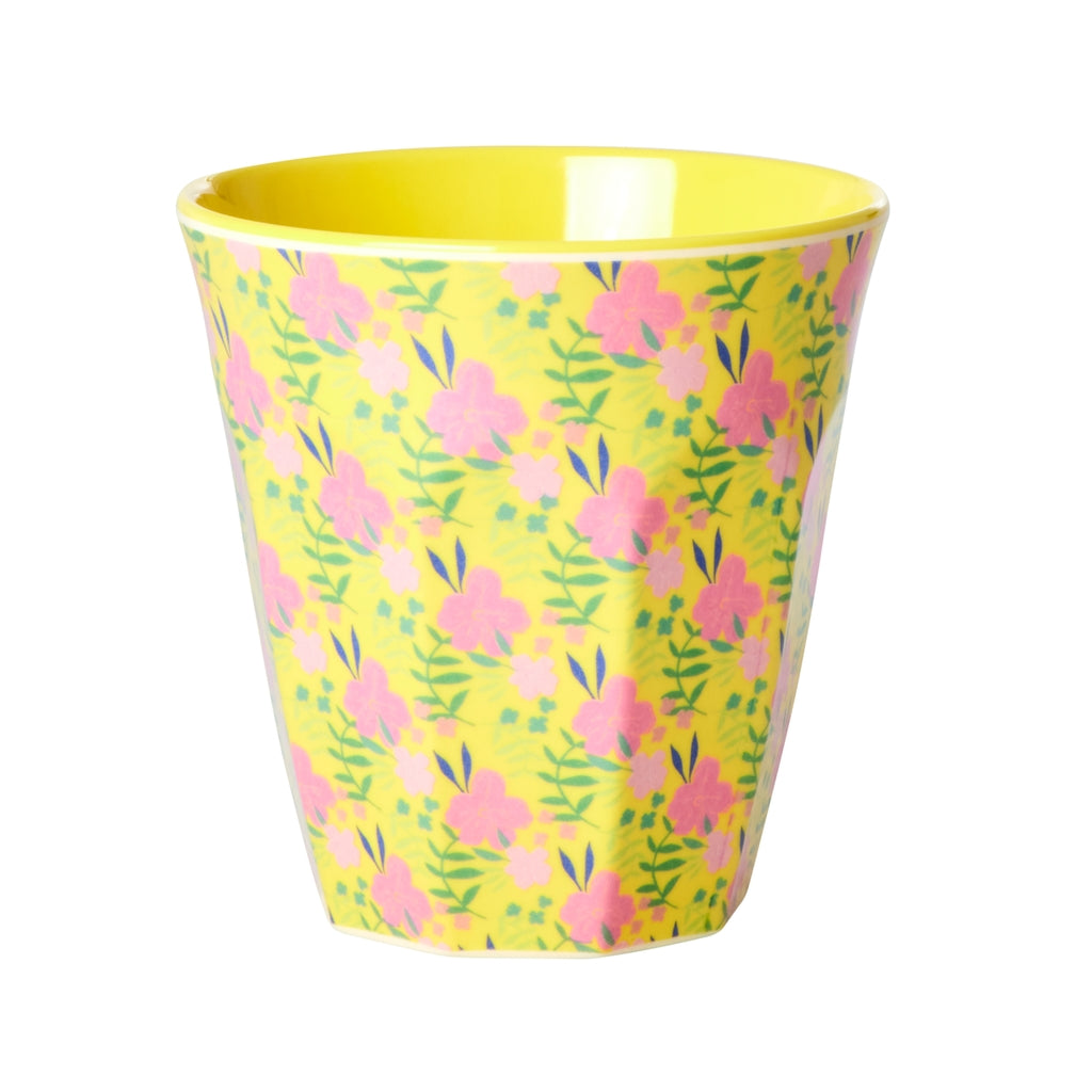 Vaso de melamina - flores rosadas con interior amarillo