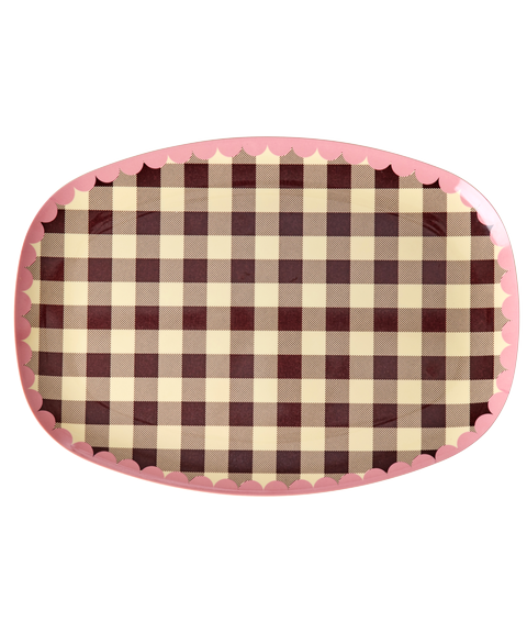 Plato de melamina rectangular - cuadrillé y orilla con ondas