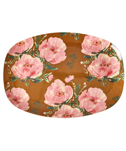 Plato de melamina rectangular - rosas sobre camel