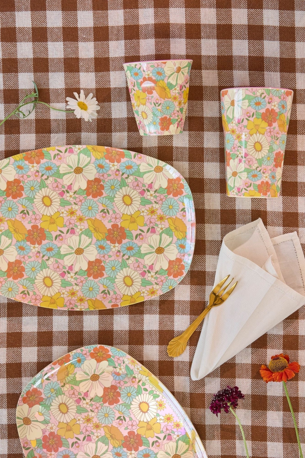 Plato de melamina rectangular - flower power