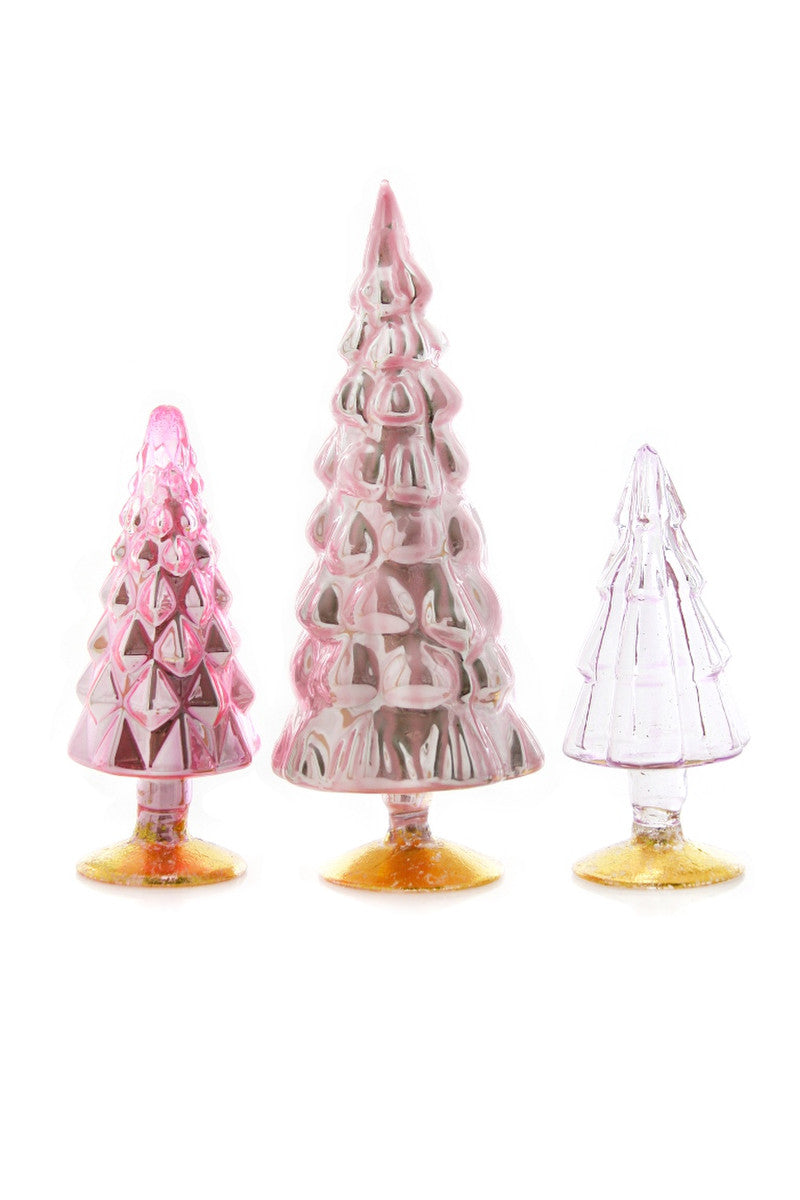 Set 3 árboles de vidrio 10 a 17 cm - rosado