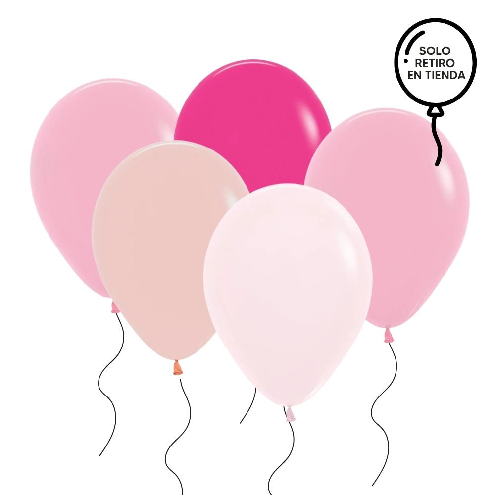 Ramo de globos inflados con helio - tonos de rosado