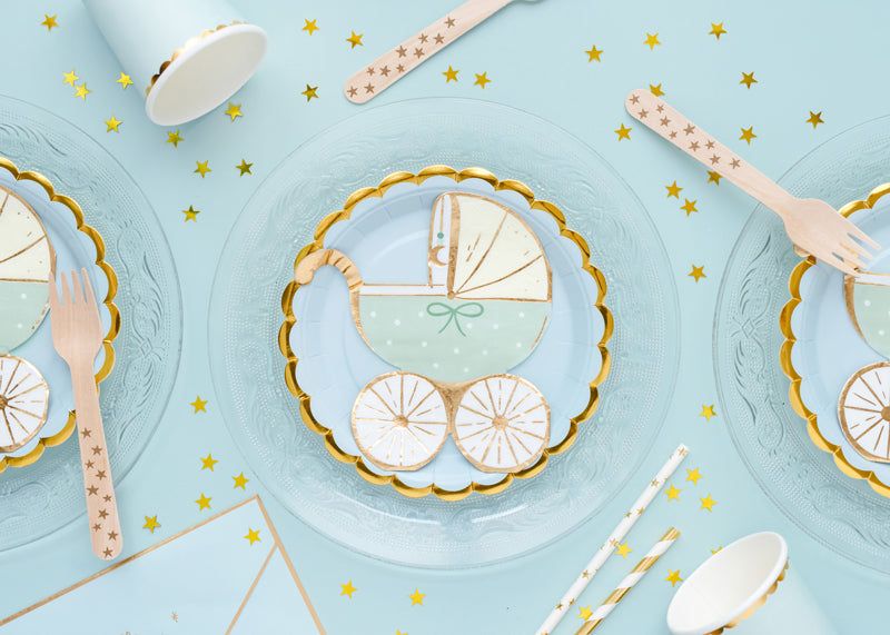 Servilletas con forma de carrito de bebé celeste