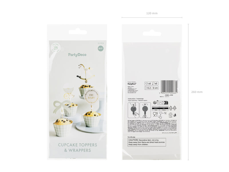Set para cupcake baby - toppers y bases (6u)