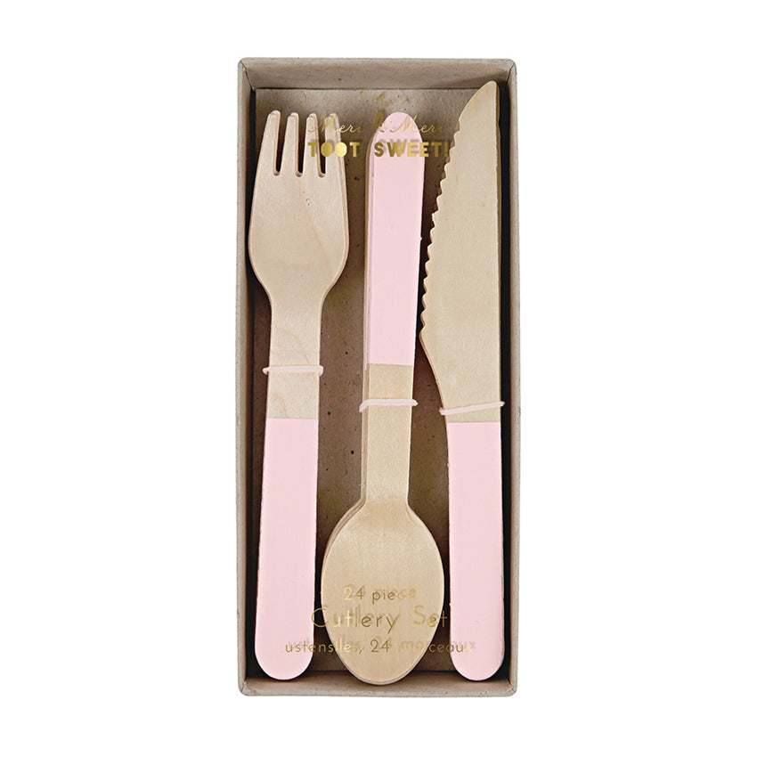Set cubiertos de madera - rosado