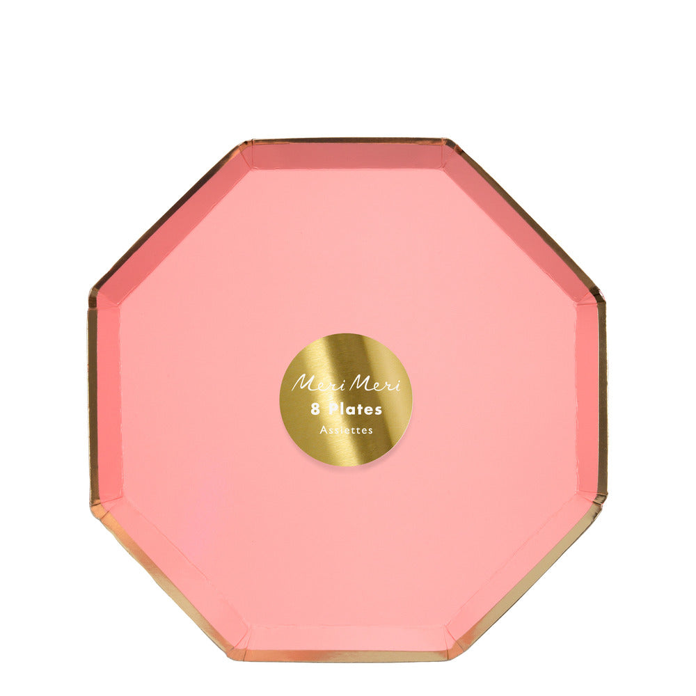 Platos coral y orilla dorada - medianos 21 cm