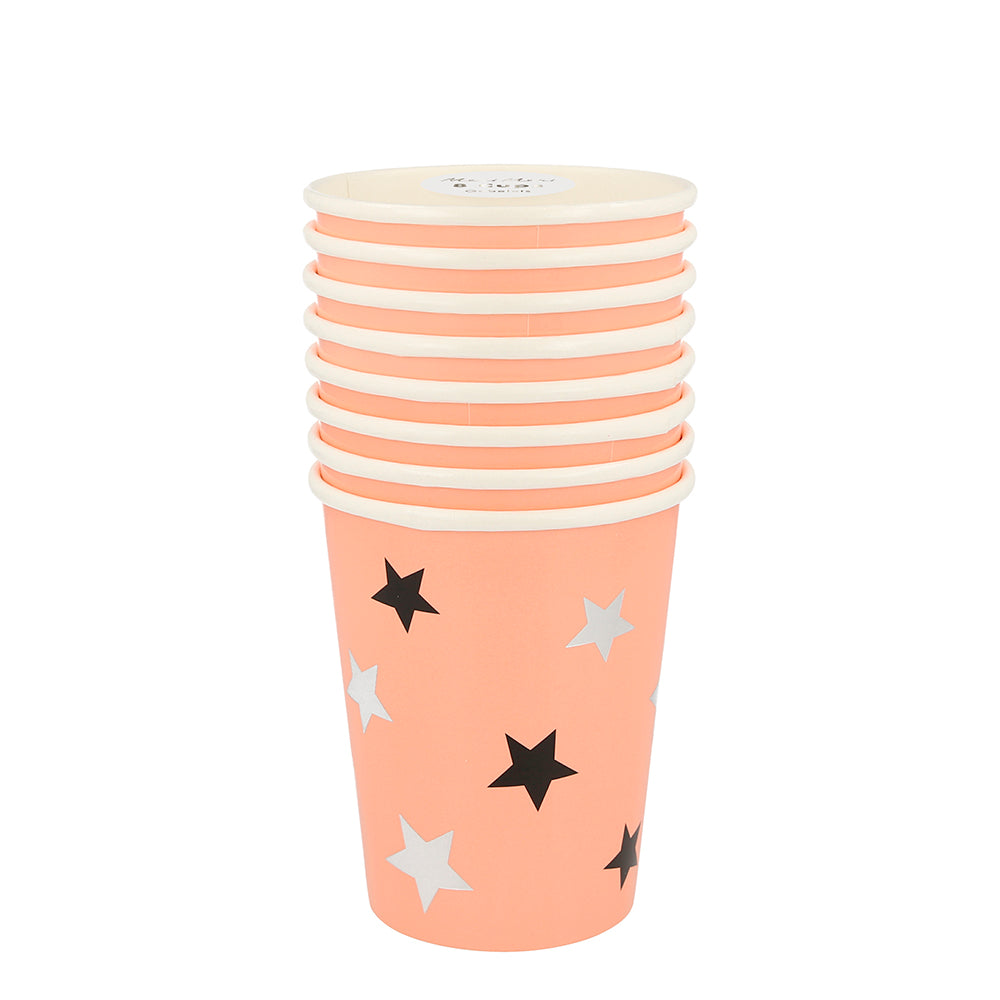 Vasos damasco pastel con estrellas doradas