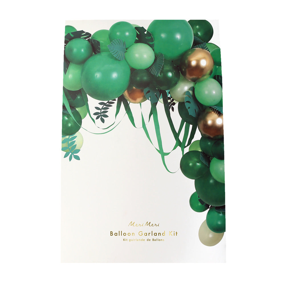 Guirnalda de globos verde con hojas y tiritas