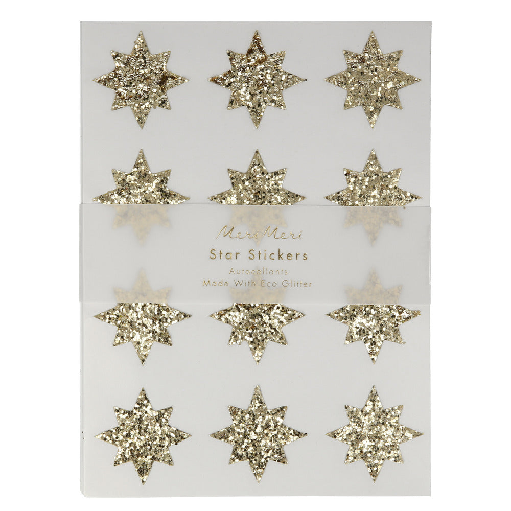 Hojas de stickers - estrellas eco gliter dorado