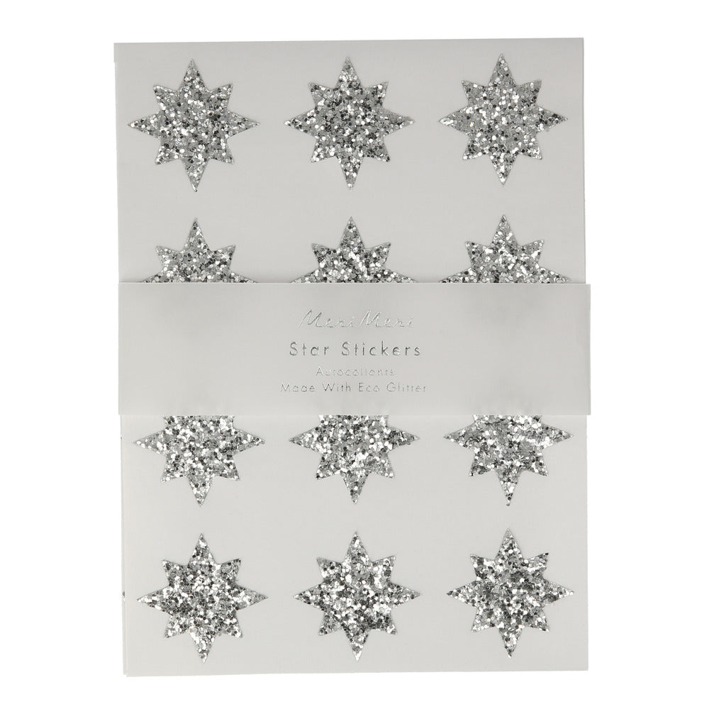 Hojas de stickers - estrellas eco gliter plateado