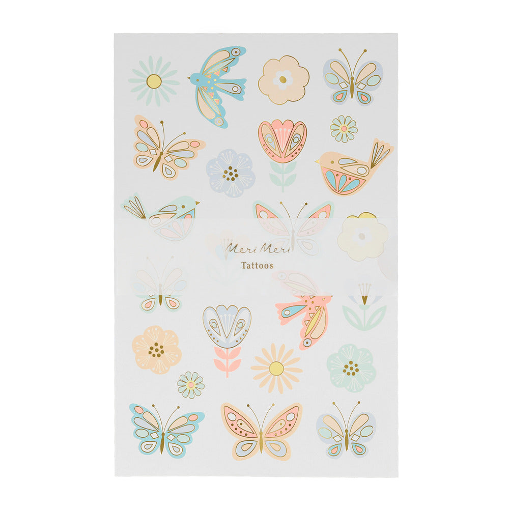 Hojas de tatuajes - pájaros y flores (2 hojas)