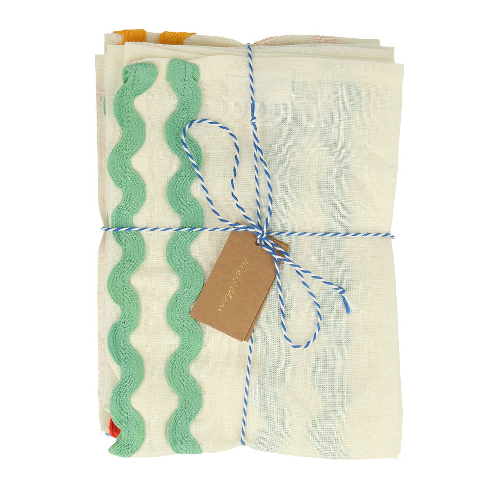 Servilletas de tela - lino crudo con orilla multicolor