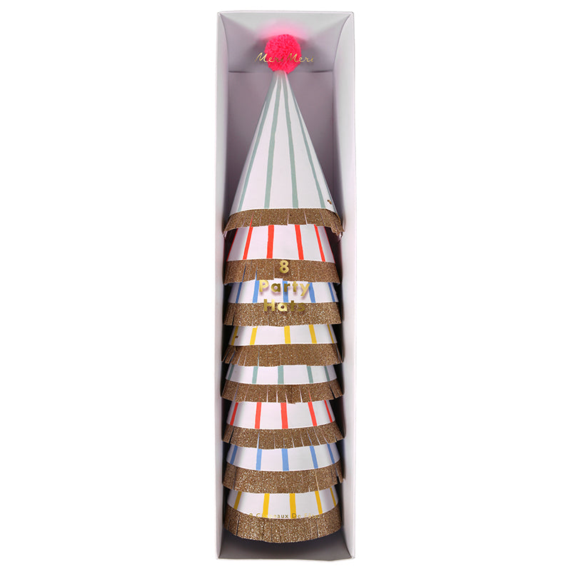 Gorros de cumpleaños - lineas de colores