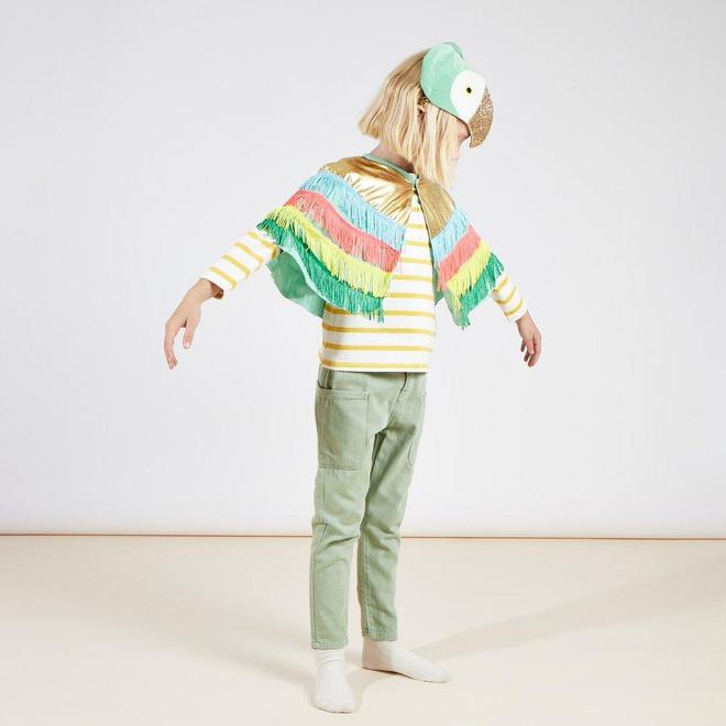 Disfraz capa y tocado - Loro multicolor