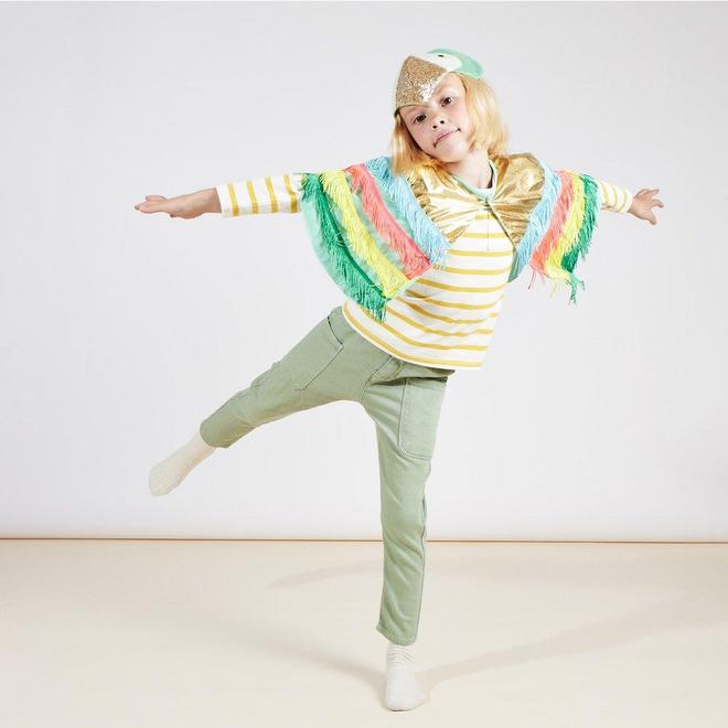 Disfraz capa y tocado - Loro multicolor