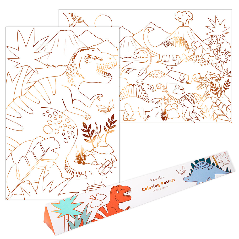 Posters para pintar - reino de los dinosaurios (2 hojas)
