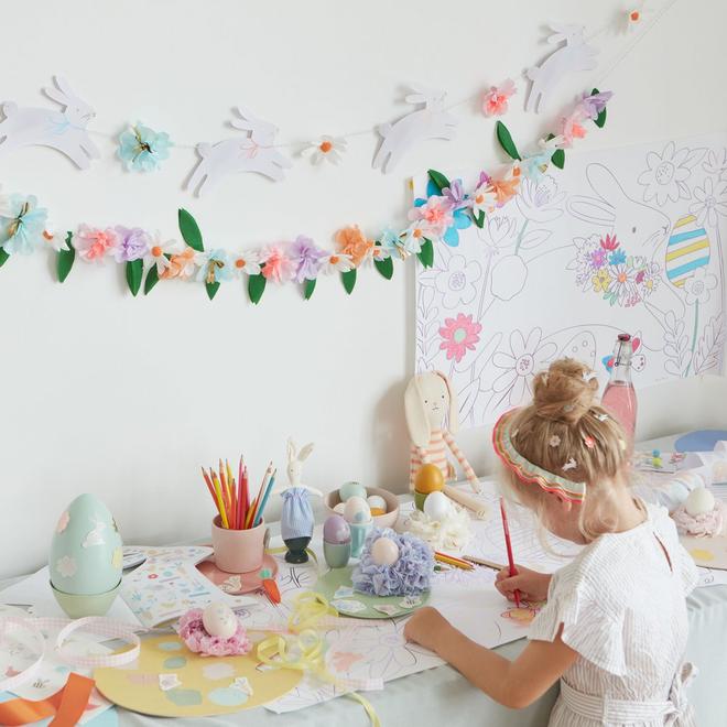 Poster para colorear - conejos primaverales