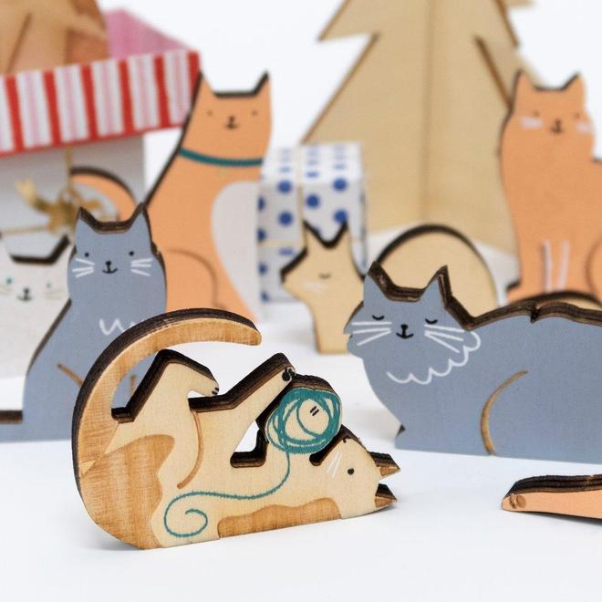 Calendario de adviento - gatos de madera