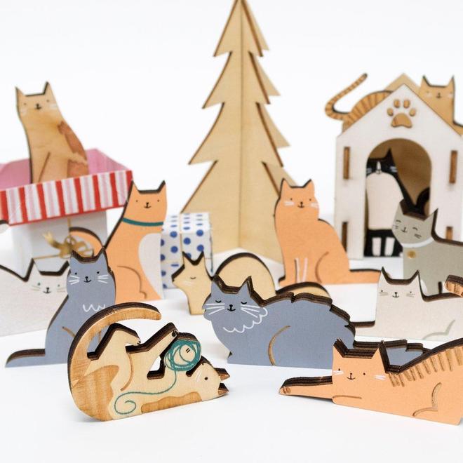 Calendario de adviento - gatos de madera