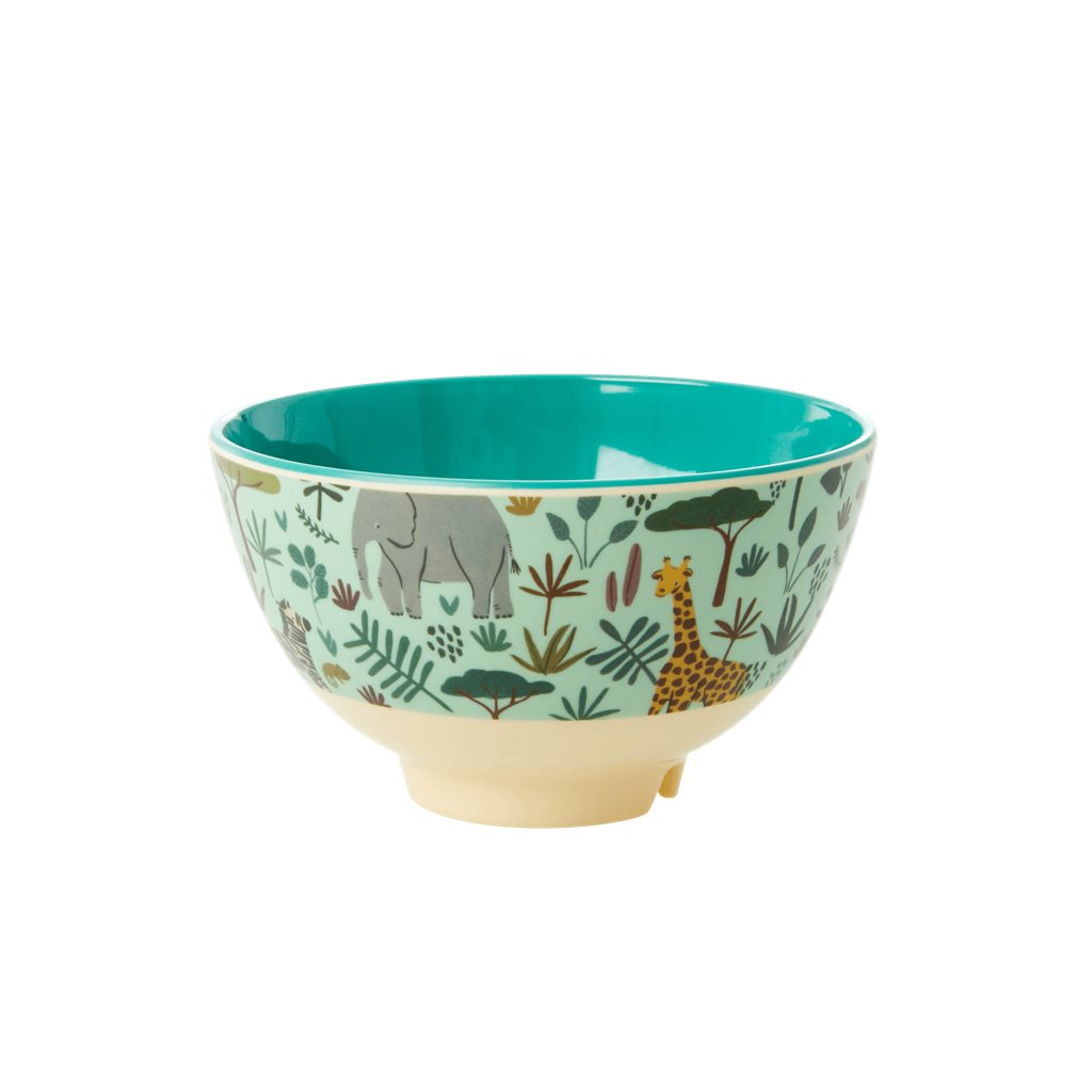 Bowl de melamina pequeño - animales de la selva fondo menta