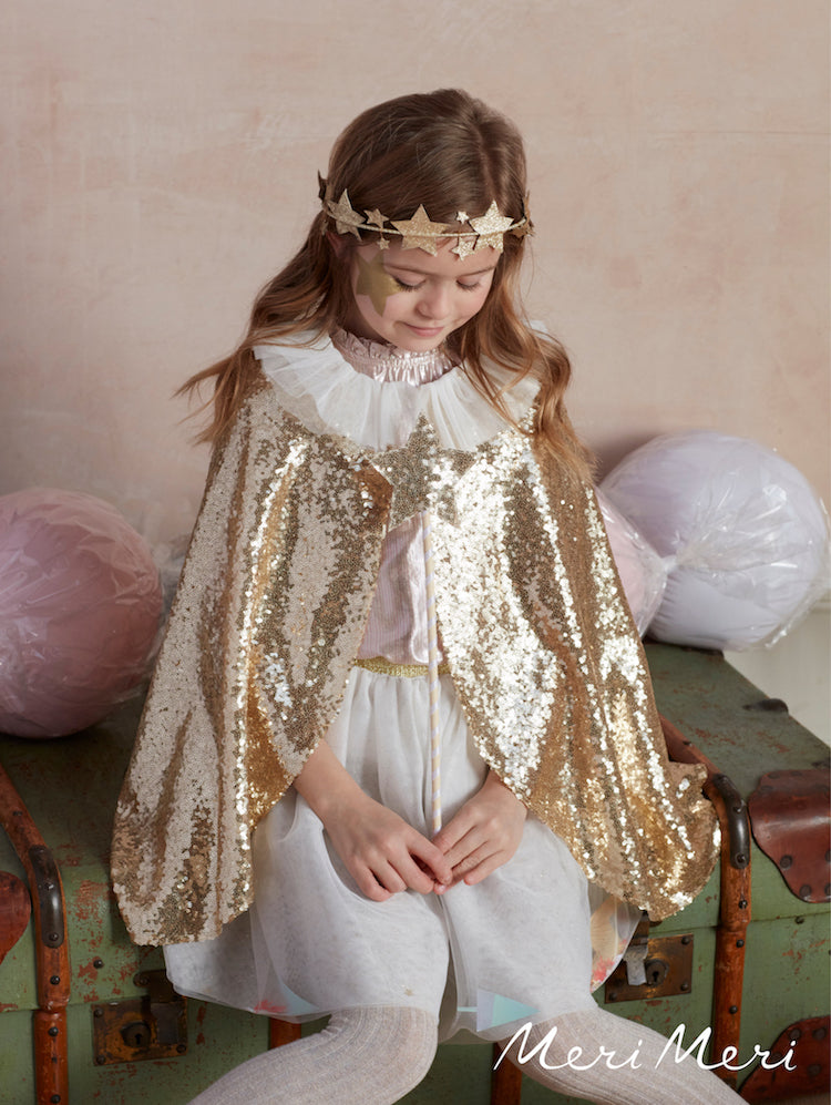 Disfraz - Capa y varita con lentejuelas doradas
