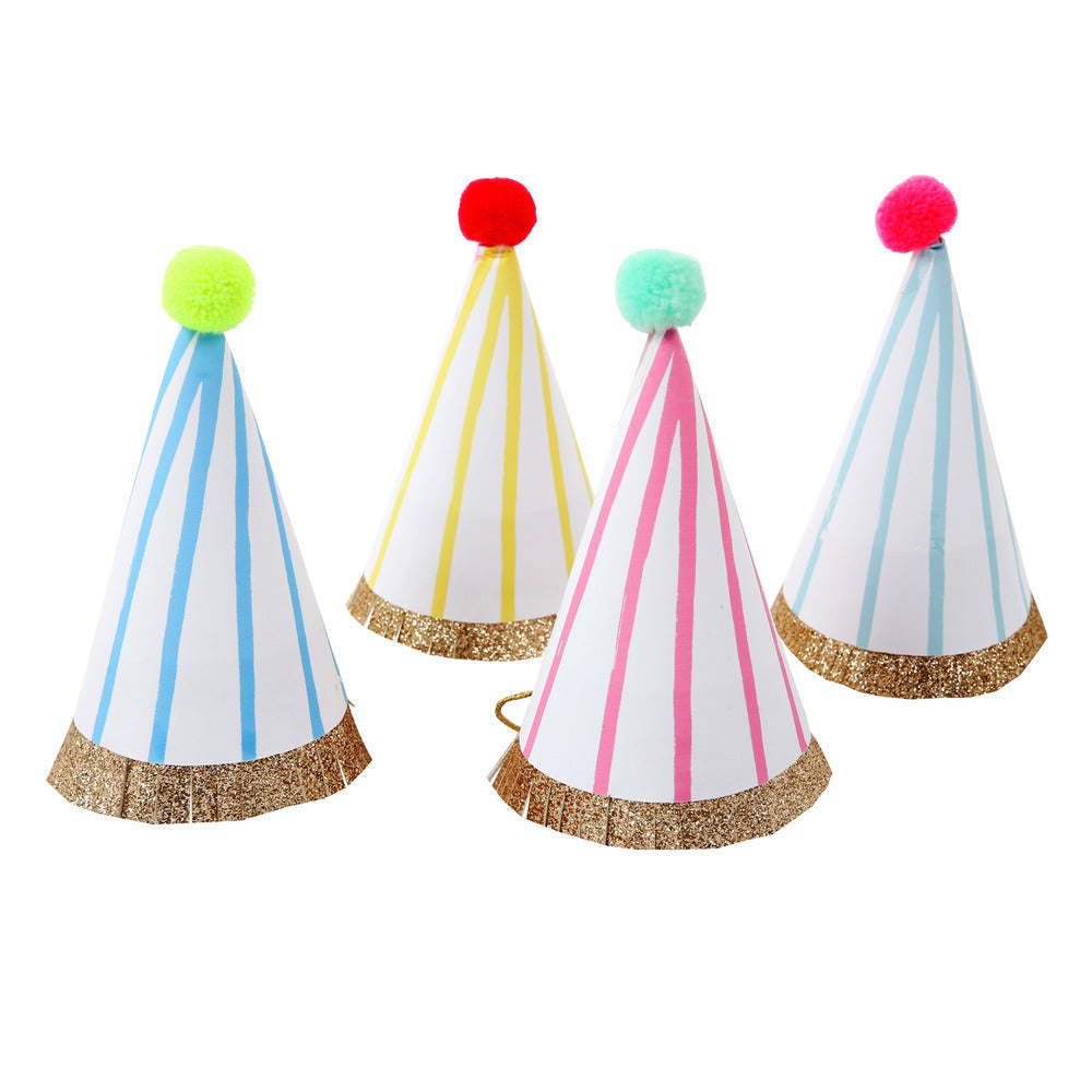 Mini gorros de cumpleaños - lineas de colores