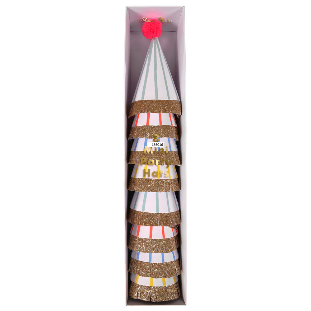 Mini gorros de cumpleaños - lineas de colores