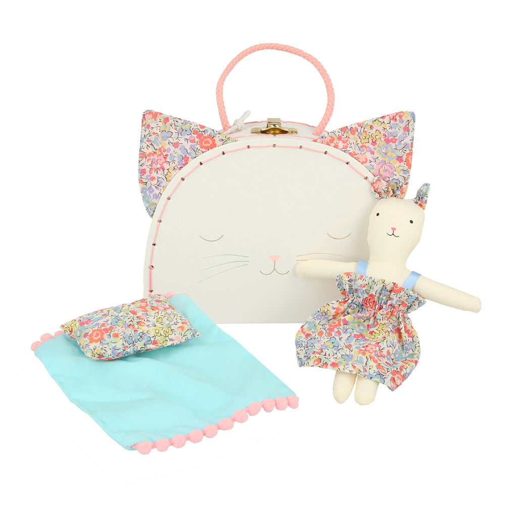 Maleta con muñeco - gatito con flores