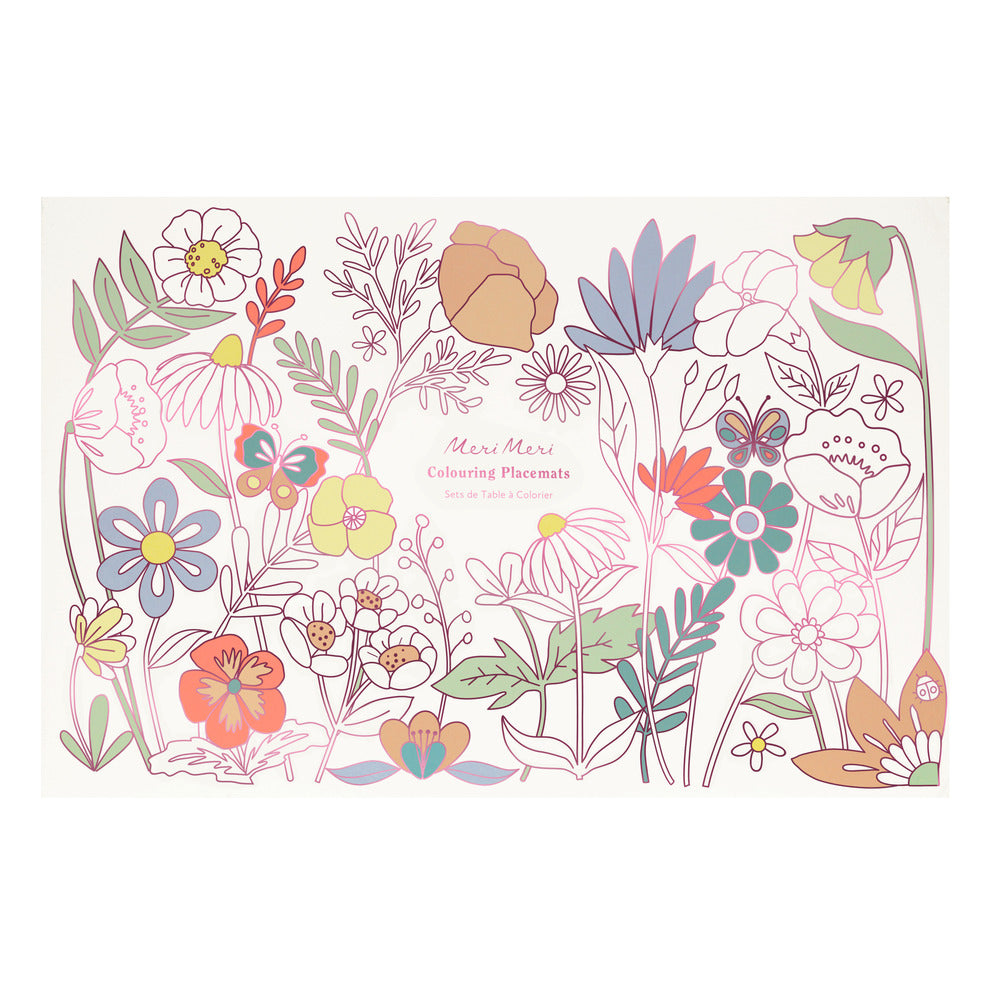 Individuales para pintar - flores y mariposas