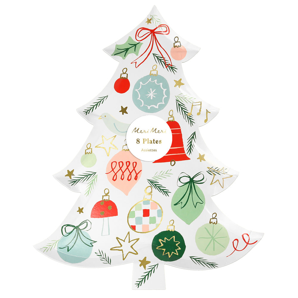 Platos con forma de árbol e íconos festivos