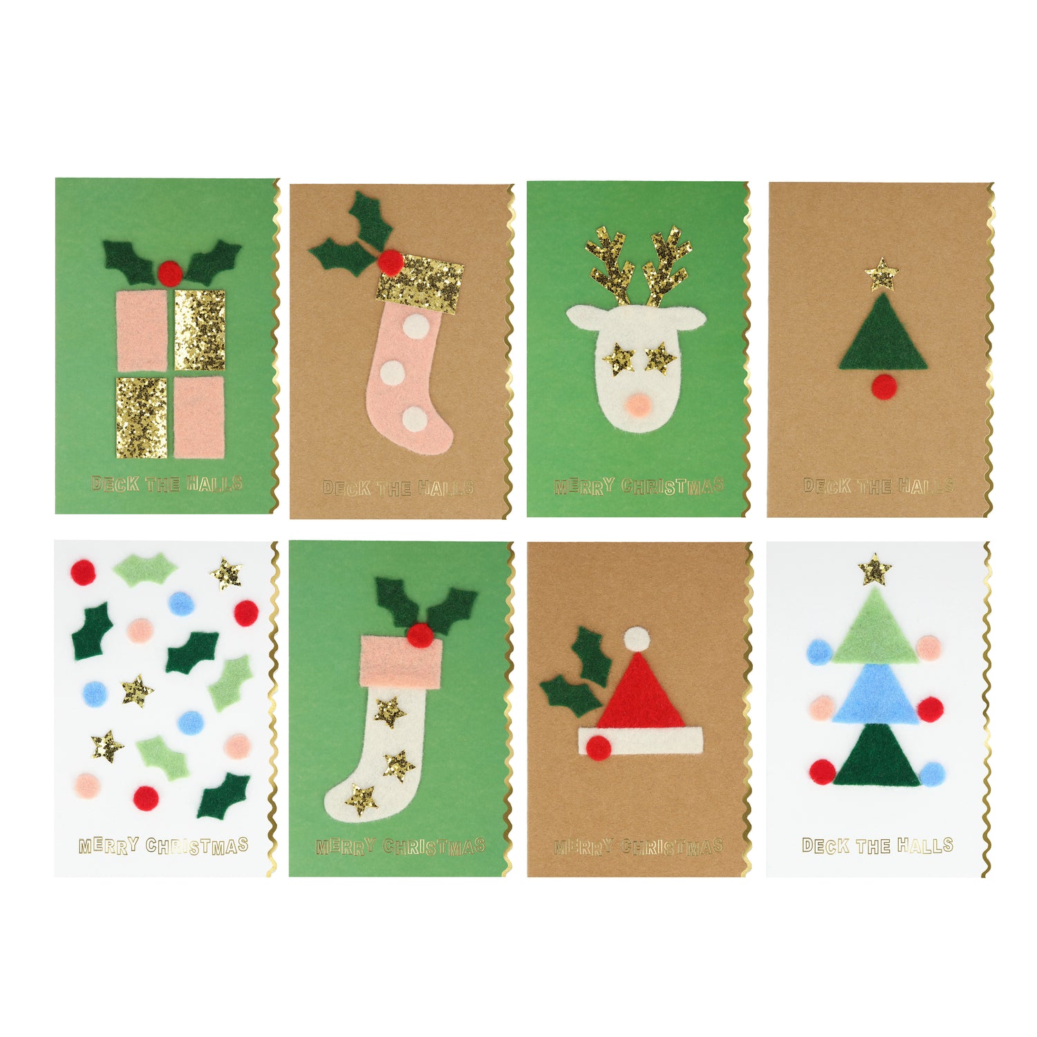 Kit para tarjetas de Navidad con stickers de fieltro (8 tarjetas)