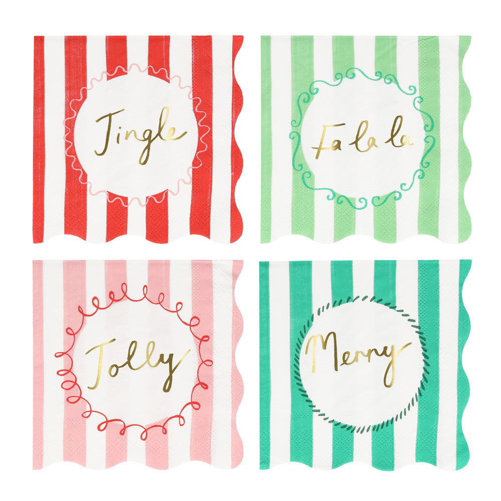 Servilletas a rayas con mensajes de Navidad - grandes