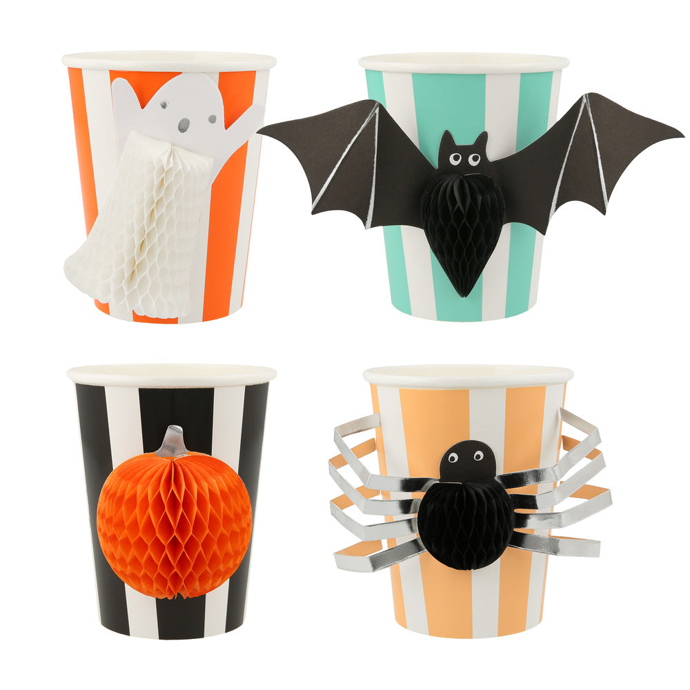 Vasos de Halloween con figuras de honeycomb balls