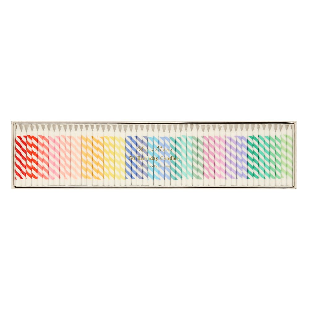 Velas mini blancas con rayas multicolor