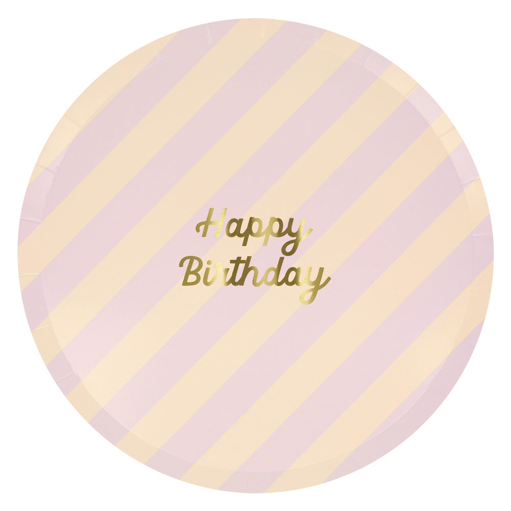 Platos Happy Birthday y rayas - grandes