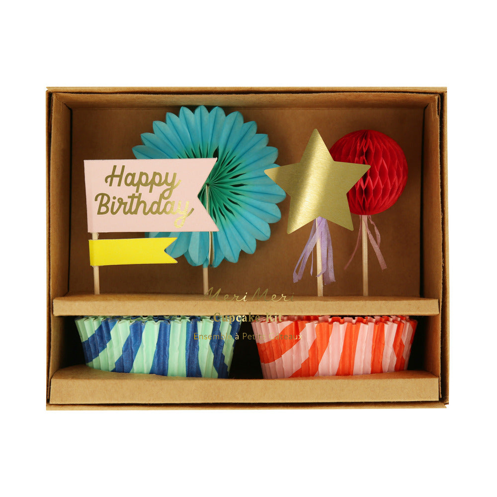 Kit para cupcakes - Happy Birthday y rayas