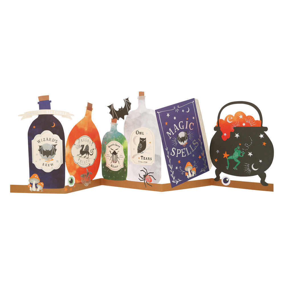 Tarjeta - acordeón botellas de hechizos (happy birthday)