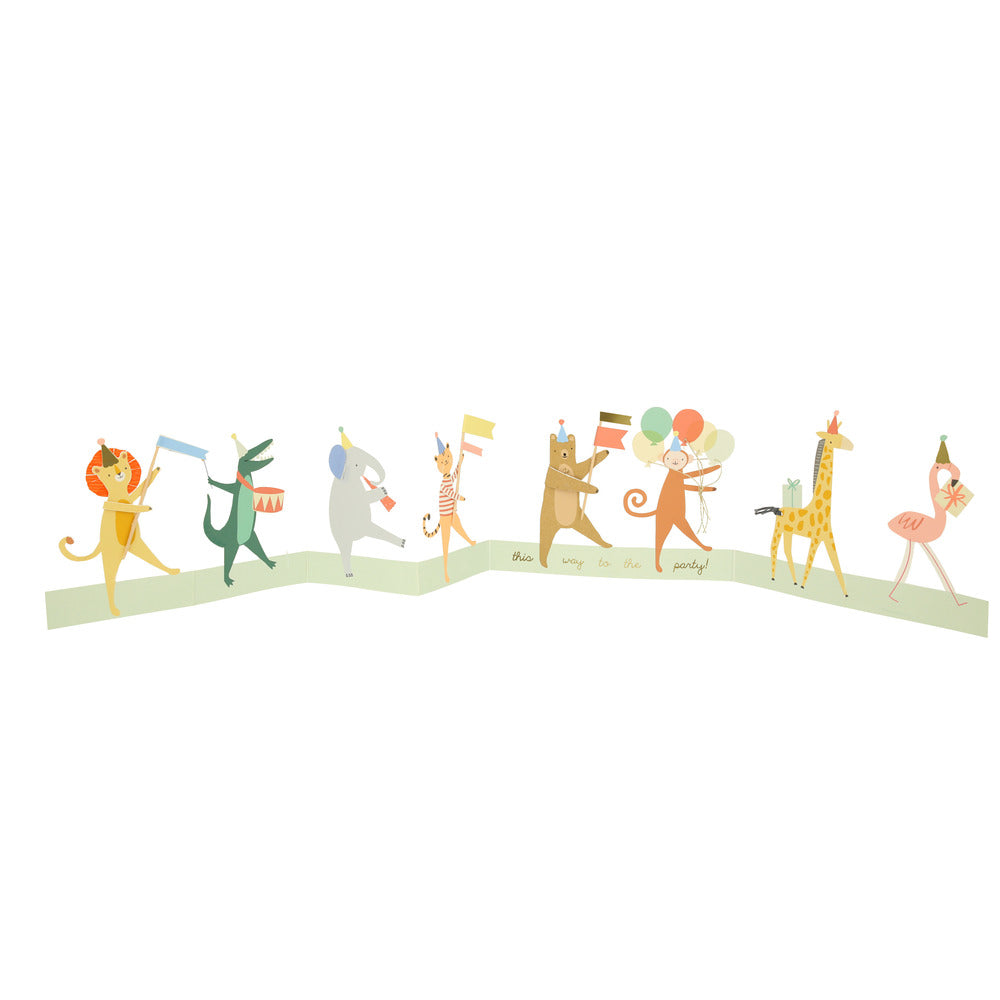 Tarjeta - acordeón desfile de animales (happy birthday)