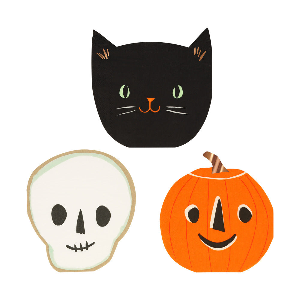 Servilletas con forma de calabaza, gato y calavera