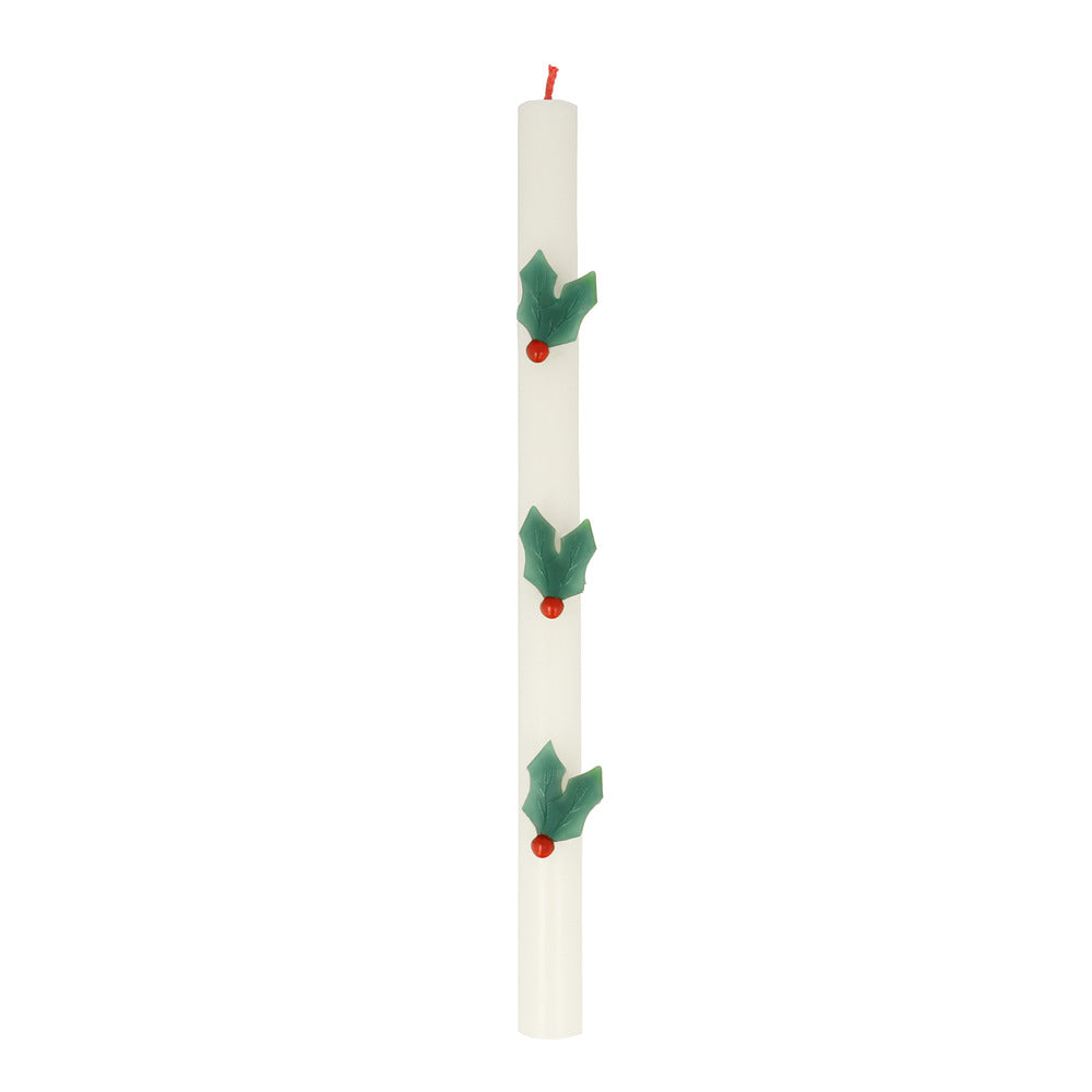 Velas de mesa con hojas de muérdago